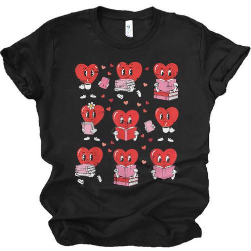 Valentines Day Librarian Heart Reading Book Women Men Kids Unisex Jersey T-Shirt - Bookorys CA