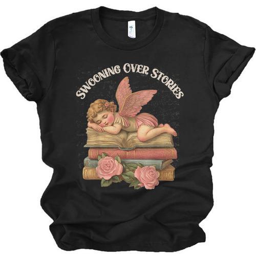Valentine's Swooning Over Stories Cupid And Book Lover Tee Unisex Jersey T-Shirt - Bookorys