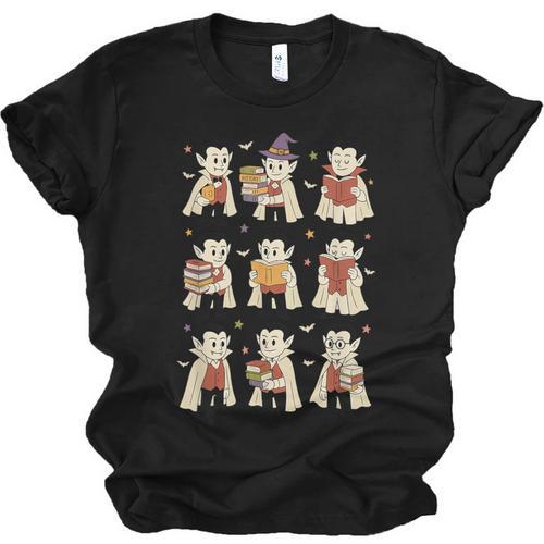 Vampire Reading Books Halloween Cute Teens Kids Unisex Jersey T-Shirt - Bookorys