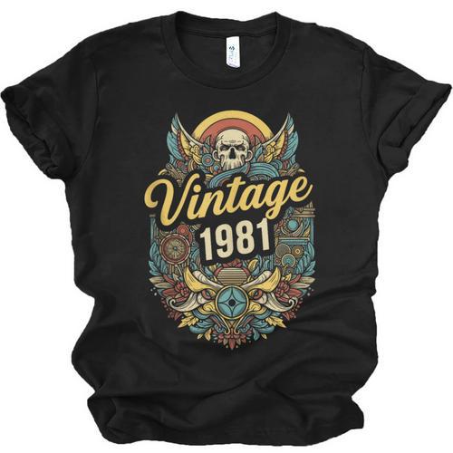 Vintage 1981 Retro Badge Nostalgia Eighties Compass Skull Unisex Jersey T-Shirt - Figerry
