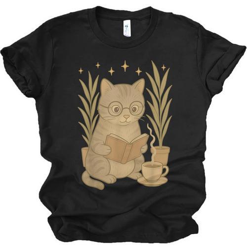 Vintage Cat Reading Book Lover Retro Kitten Cottagecore Unisex Jersey T-Shirt - Bookorys AU