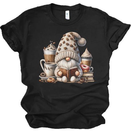 Vintage Cute Gnome Reading Book Coffee Latte Men Women Kids Unisex Jersey T-Shirt - Bookorys DE