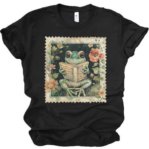 Vintage Frog Reading Book Bookish Cottagecore Unisex Jersey T-Shirt - Bookorys