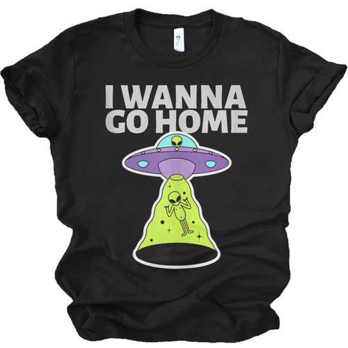 I Wanna Go Home Introvert UFO UAP Flying Saucer Trippy Alien Unisex Jersey T-Shirt - Raresse
