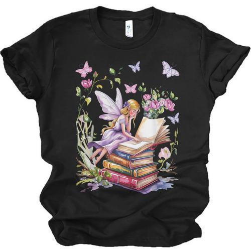 Watercolor Butterfly Fairy Read Book Library Fantasy Novel Unisex Jersey T-Shirt - Bookorys AU