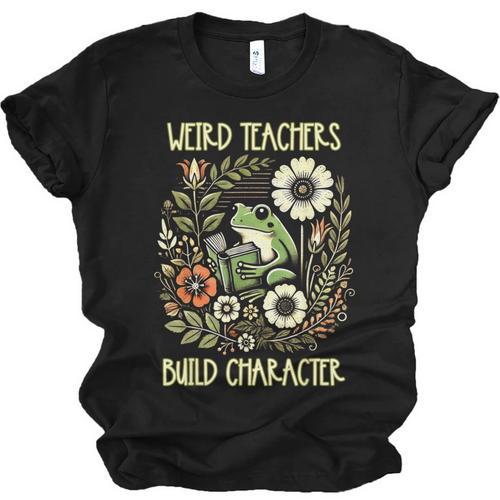 Weird Teachers Build Character Frog Reading Book Librarian Unisex Jersey T-Shirt - Bookorys DE