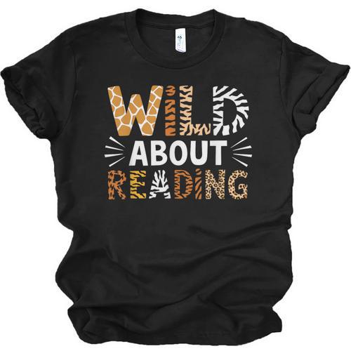 Wild About Reading Animal Bookworm Library Book Lover Reader Unisex Jersey T-Shirt - Bookorys