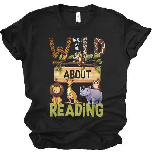 Wild About Reading Reading Books And Bookworm Library Day Unisex Jersey T-Shirt - Bookorys