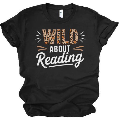 Wild About Reading Books Reader Lover Bookworm Leopard Print Unisex Jersey T-Shirt - Bookorys CA
