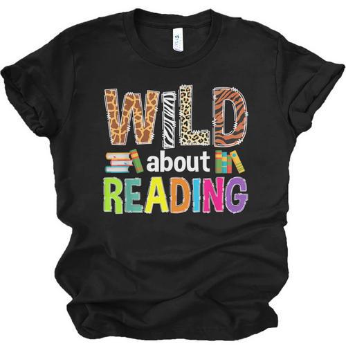 Wild About Reading Library Day Reading Books & Bookworm Unisex Jersey T-Shirt - Bookorys