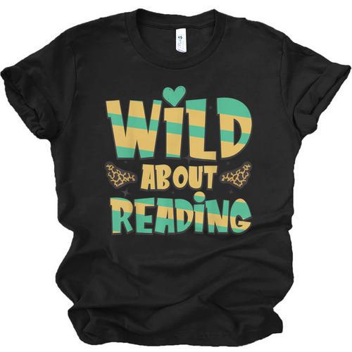 WILD ABOUT READING I Love Books Bookworm Library Day Unisex Jersey T-Shirt - Bookorys AU