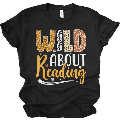 Wild About Reading Lover Bookworm Library Teacher Zoo Animal Unisex Jersey T-Shirt - Bookorys