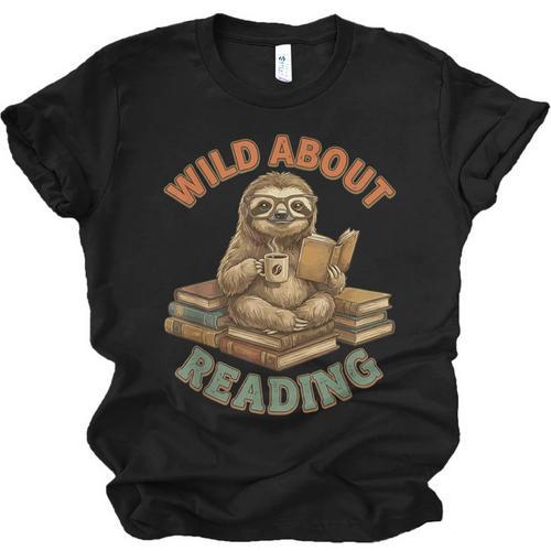 Wild About Reading Sloth Coffee Teacher Book Lover Unisex Jersey T-Shirt - Bookorys AU