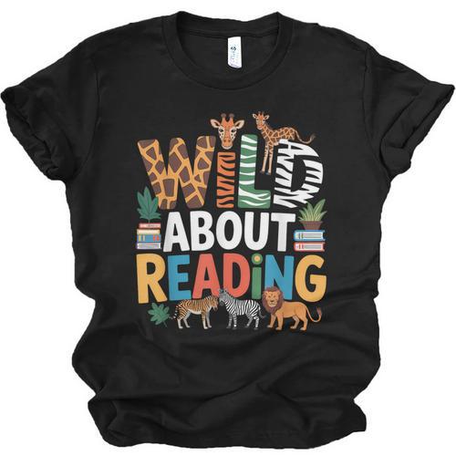 Wild About Reading Zoo Animals Books Reader Lover Unisex Jersey T-Shirt - Bookorys CA