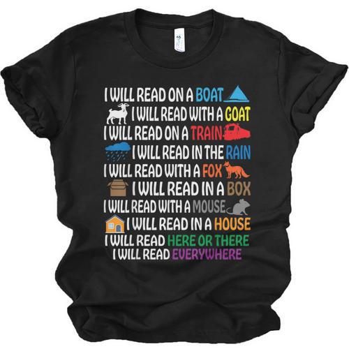 I Will Read Books On A Boat & Everywhere Reading Kids Book Unisex Jersey T-Shirt - Bookorys