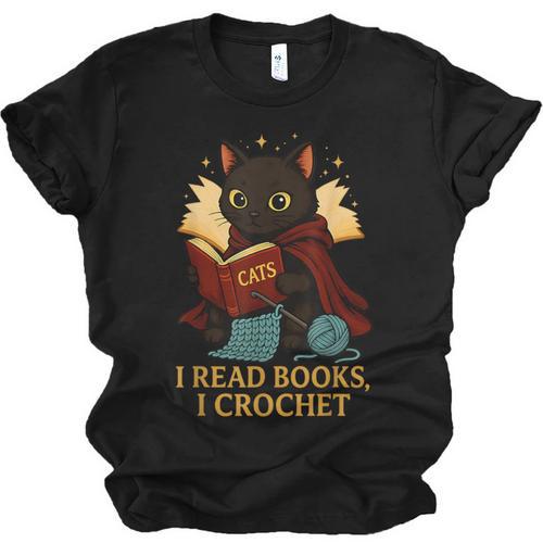 Wizard Cat Reading a Book While Crocheting Unisex Jersey T-Shirt - Bookorys