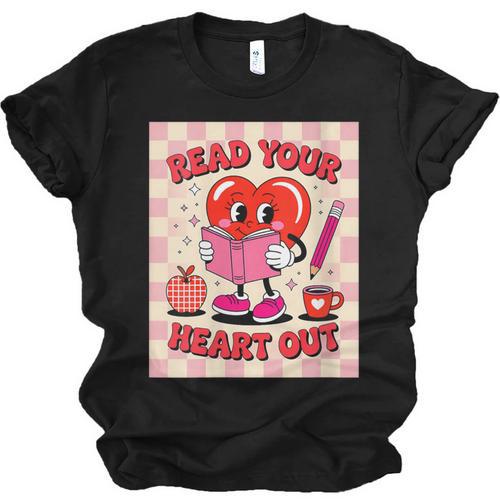 Women's Read Your Heart Out Groovy Bookish Valentine Day Women Girls Unisex Jersey T-Shirt - Bookorys AU