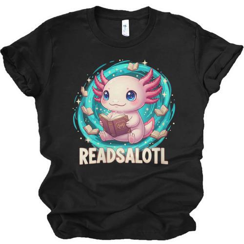 Women's Readsolotl Kawaii Axolotl Reading Book Lover Unisex Jersey T-Shirt - Bookorys
