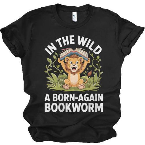 Women's Wild About Reading Book Reader Lion Zoo Animals Kids Unisex Jersey T-Shirt - Bookorys CA