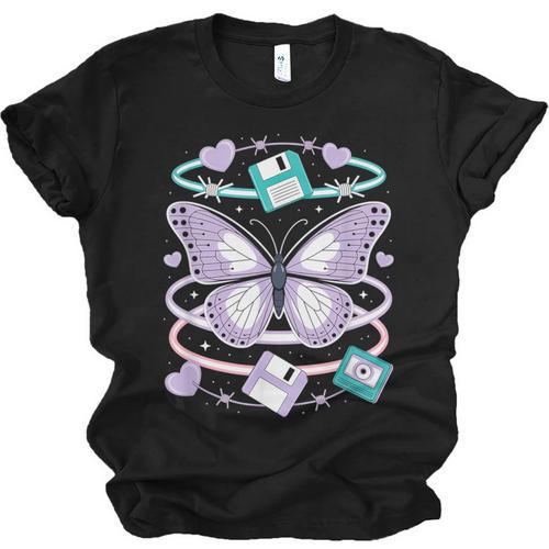 Y2K Butterfly Floppy Disk Art Digital Nostalgia Unisex Jersey T-Shirt - Figerry