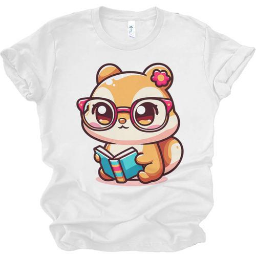Adorable Book Lover Chipmunk With Reading Glasses Cute Premium Unisex Jersey T-Shirt - Bookorys