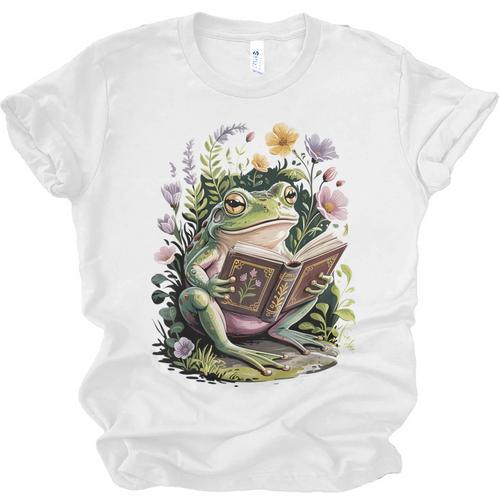 Aesthetic Cottagecore Frog Reading Book Floral Book Lover Unisex Jersey T-Shirt - Bookorys CA