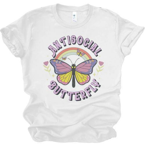 Antisocial Butterfly Groovy t For Introvert Men Women Girls Unisex Jersey T-Shirt - Raresse