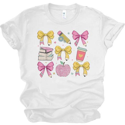 Apple Coquette Bow Books First Day Of School Back To School Unisex Jersey T-Shirt - Bookorys CA