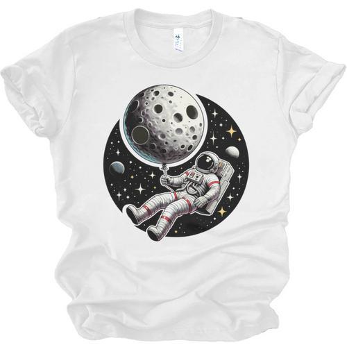 Astronaut Aesthetic Holding Moon Balloon Planets Introvert Unisex Jersey T-Shirt - Raresse
