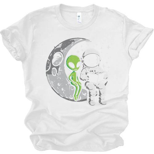 Astronaut Reading Book To Alien Moon Space Women Kids Men Premium Tri-Blend Unisex Jersey T-Shirt - Bookorys