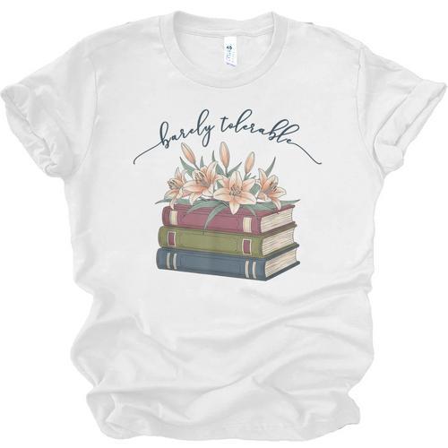 Barely Tolerable Book Lover Floral Quote Pride And Prejudice Unisex Jersey T-Shirt - Bookorys AU