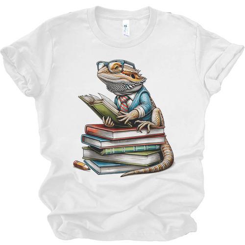 Bearded Dragon Reading Books Matching Bookworm Librarian Unisex Jersey T-Shirt - Bookorys