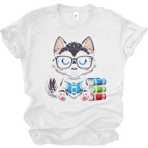 Book Lover Reading Husky Dog Unisex Jersey T-Shirt - Bookorys CA
