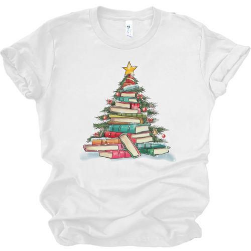 All Booked For Christmas Book Christmas Tree Lights Xmas Unisex Jersey T-Shirt - Bookorys