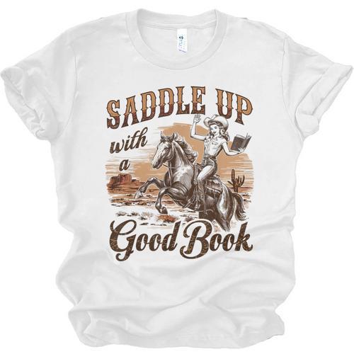 Bookish Retro Western Cowgirl Texas Book Lover Novel Reader Unisex Jersey T-Shirt - Bookorys DE