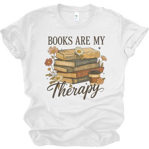 Books Are My Therapy Vintage Book Lover Daisy Art Unisex Jersey T-Shirt - Bookorys