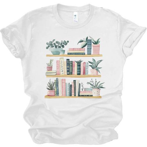 Bookshelves With Books & Plants Premium Unisex Jersey T-Shirt - Bookorys UK
