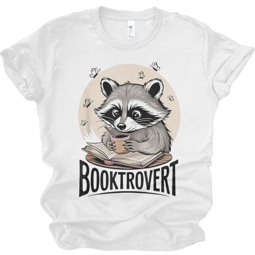 Booktrovert Raccoon Reading And Coffee For Book Lover Unisex Jersey T-Shirt - Bookorys DE
