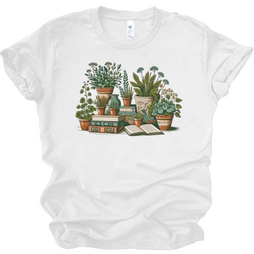 Botanical Garden Plants With Books Unisex Jersey T-Shirt - Bookorys