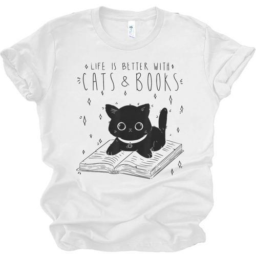 Cat Book For Women Life Is Better With Cats And Books Unisex Jersey T-Shirt - Bookorys