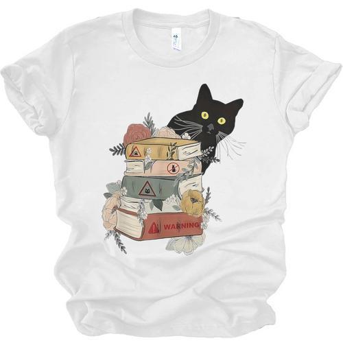 Cat And Books Flowers Reading Club Cat Lover Bookworm Unisex Jersey T-Shirt - Bookorys CA