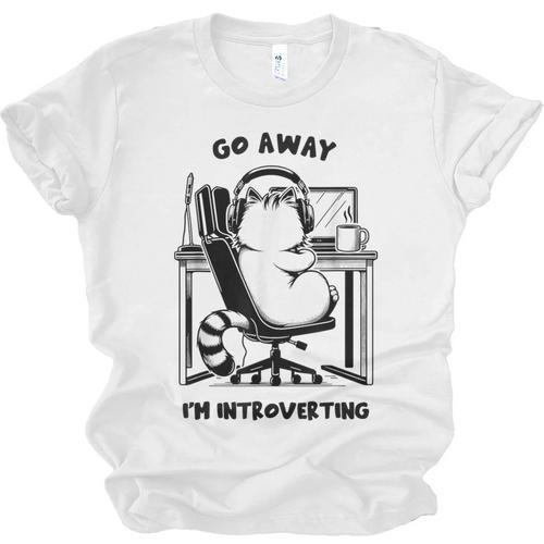 Cat With Coffee On Computer Go Away I'm Introverting Unisex Jersey T-Shirt - Raresse