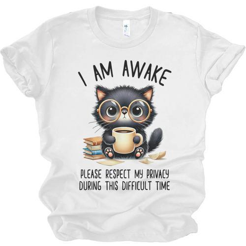 Cat Glasses Coffe Books I Am Awake Please Respect My Privacy Unisex Jersey T-Shirt - Bookorys AU