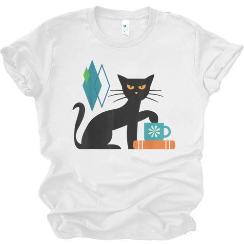 Cat Midcentury With Book And Coffee Atomic Age Mid Century Unisex Jersey T-Shirt - Bookorys