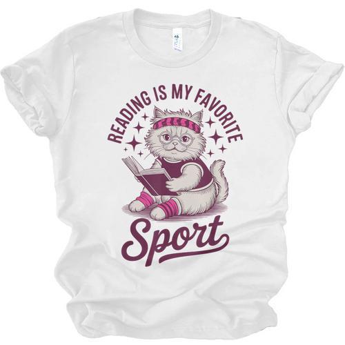 Cat Reading Is My Favorite Sport Retro Book Lover Unisex Jersey T-Shirt - Bookorys