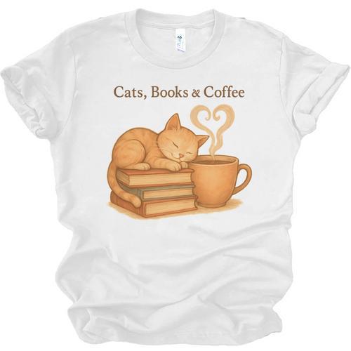 Cats Books And Coffee Heart Cozy Cat Lover Bookworm Readers Unisex Jersey T-Shirt - Bookorys DE