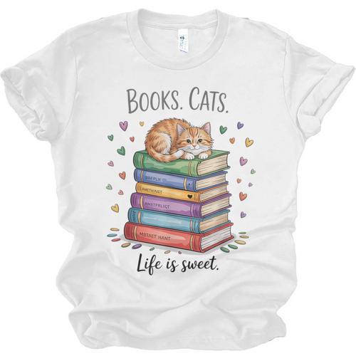 Cats Books Lover Men Women Unisex Jersey T-Shirt - Bookorys AU