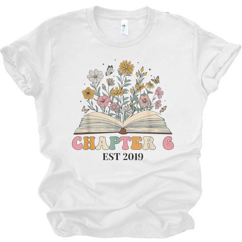Chapter 6 Years Old 6th Birthday Wildflower Book Lover Unisex Jersey T-Shirt - Bookorys