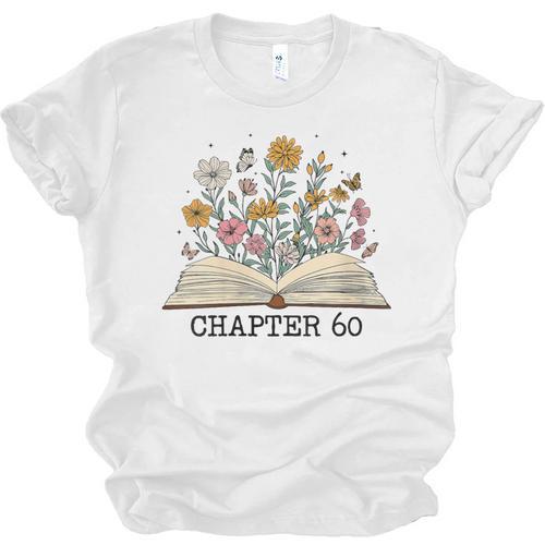 Chapter 60 60th Birthday Floral Open Book With Flowers Unisex Jersey T-Shirt - Bookorys UK