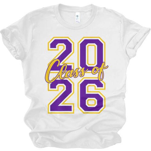 Class Of 2026 Graduation Varsity Purple Yellow On The Back Unisex Jersey T-Shirt - Best Gift Smart